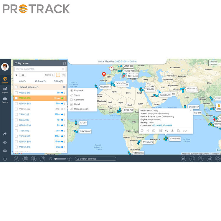 Prikaz prostega teka motorja na platformi Protrack